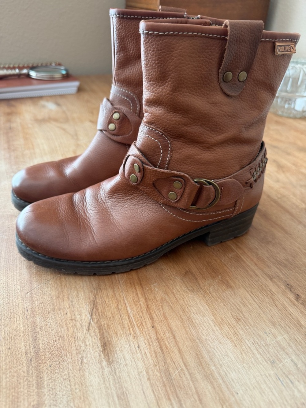 Pikolinos Women’s Brown Leather Ankle Boots with Buckle Detail